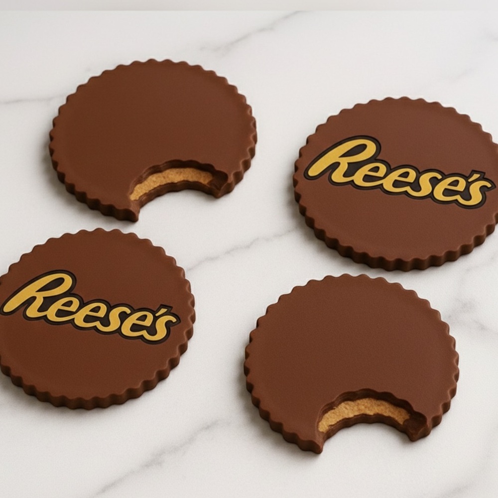Peanut Butter Cup Coaster Set Handmade – Set of 4 - Picture 2 of 8